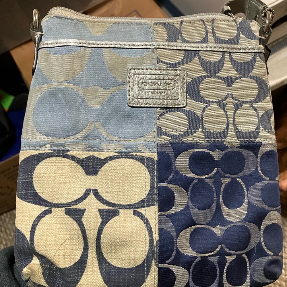 Coach Blue and Cream Patchwork Bag